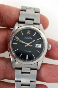 1974 Oysterdate Precision Ref. 6694 Original Black Dial All Stainless Steel Oyster Case 1976 Original Rolex Steel Oyster Bracelet All in Mint Condition
