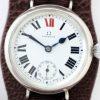 1918 WW1 Solid Silver Officers Watch with Perfect Original Enamel Dial with Red 12 and Original Blued Steel Hands Large Onion Winding Crown