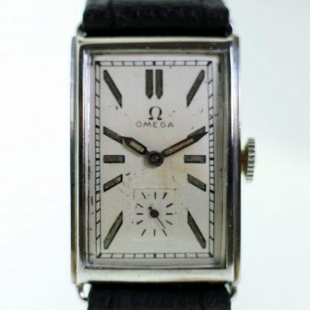 1934 Art Deco Gents Wristwatch Cal. 20F in Large All Stainless Steel Rectangular Case Beautiful Original 1930s Dial with Original Hands and Crown Manual Winding Movement