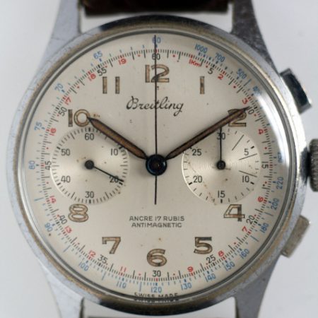 1950 Large 39mm Two Register Chronograph "Anti-Magnetic" Ref 1188 in all Stainless Steel Case Beautiful Original Dial with Two Sub-Dials Signed Breitling Crown and Buckle