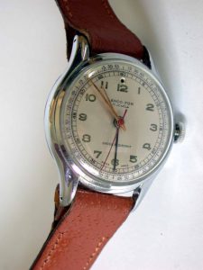 1950s Lanco-Fon Single Button Alarm Wristwatch in Excellent Condition with Perfect Chromed Case and Red Central Seconds Hand