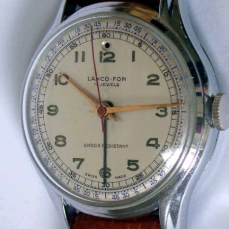 1950s Lanco-Fon Single Button Alarm Wristwatch in Excellent Condition with Perfect Chromed Case and Red Central Seconds Hand