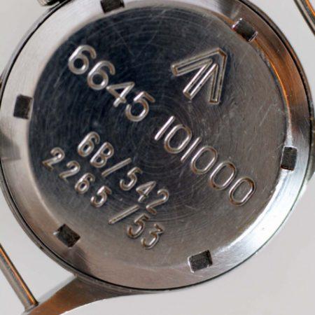 1953 RAF Pilots Watch with Military Issue Numbers on Case-Back 6645/101000/6B/542/2265/53 British Ministry of Defence "Fat Arrow" Tritium Dial Military Crown Fixed Bar Lugs Original Dust Cover