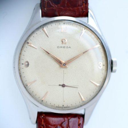 1954 Large 38mm Oversized All Steel Case with Original Honeycomb Dial with Rare Rose Gold Hands and Hour Markers  with Orignal Omega Buckle