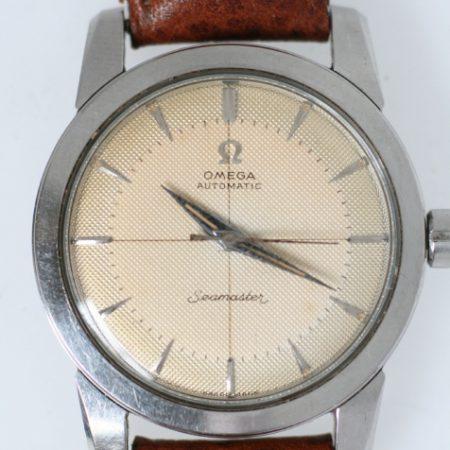 1954 Seamaster "Bumper" Automatic with Original Two-Tone Cross-hairs Honeycomb Dial Snap-Back Steel Case with Beefy Lugs Original Crown