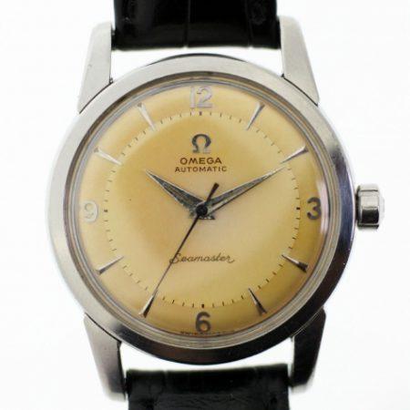 1955 Seamaster Automatic Original Two-Tone Dial Screw-Back Steel Case with Beefy Lugs Cal. 501 Movement in Great Condition. Original Signed Crown