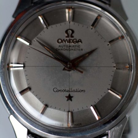 1958 Constellation Chronometre Automatic Cal. 551 with Original Silver Pie-Pan Dial in All Stainless Steel Case Observatory Back Ref. 14381 Original Omega Constellation Box and Omega Bracelet