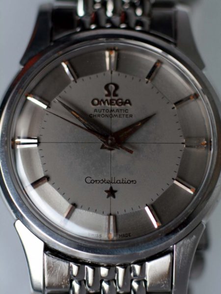 1958 Constellation Chronometre Automatic Cal. 551 with Original Silver Pie-Pan Dial in All Stainless Steel Case Observatory Back Ref. 14381 Original Omega Constellation Box and Omega Bracelet