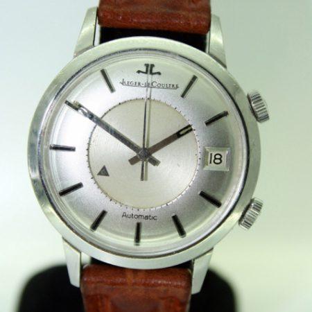 1959 Memovox Alarm Bumper Automatic Wristwatch with Calendar in All Stainless Steel Case with JLC Logo Signed Crowns. One Owner From New and Superb Condition European Model Jaeger Memovox