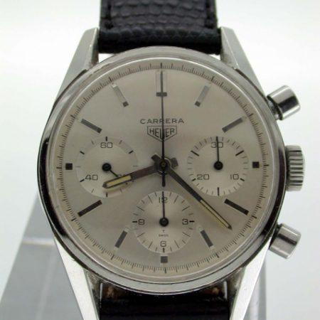 1960s Carrera 12 Three Dial Ref. 2447 with Perfect Original Dial. Mint Condition Screw-Back Case. Highly Collectible and Beautiful Watch