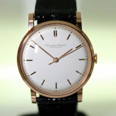 1960's Like New 18k Solid Rose Pink Gold Dress Watch Cal. 401 in Mint Perfect As New Condition Beautiful High Quality Wristwatch on Unused IWC Black Crocodile Skin Strap