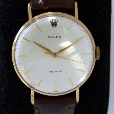 1960s Rare Larger Sought-after "Coin Edge" Cased Solid 9ct Gold Precision Dress Wristwatch with Superb Orignal Dial Signed Rolex Precision Swiss Applied Logo