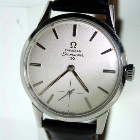 1960s Seamaster 30 Beautiful Watch in Mint Original Condition Original Omega Crown All Steel Screw-back Case with Seamonster Logo on Leather Strap with Omega Signed Buckle