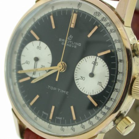1960s Top Time Geneve with Mint Perfect Original Black Dial and Two Silver Sub-Dials in Gold/SS Round Case with Round Pushers with Original Signed Winding Crown Model Ref. 2000
