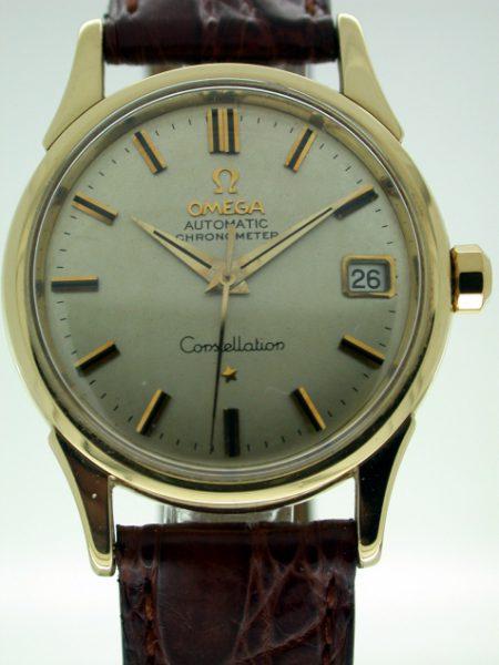 1961 18K Solid Yellow Gold Automatic Chronometer Constellation with Solid Gold and Onyx Hour Markers and Hands. Comes on Omega Strap and Buckle