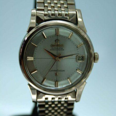 1961 Constellation Automatic Chronometer in Rare Rose Pink Gold/SS Case Original Cross-Hair Pie-Pan Dial with Dauphine Hands and Date Window Comes on Rare Rose Gold/SS Omega Bracelet