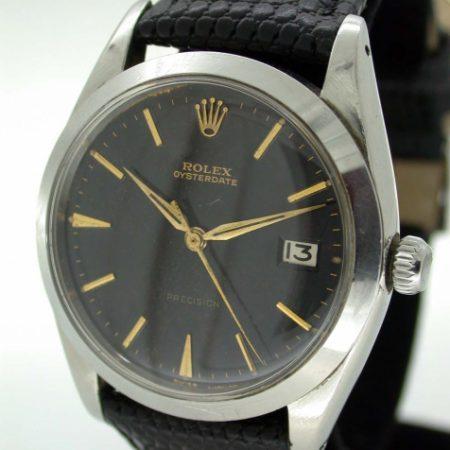 1961 Steel Oysterdate with All Original Black and Gilt Rolex Signed Dial with Early Dagger-Style Rolex Hands