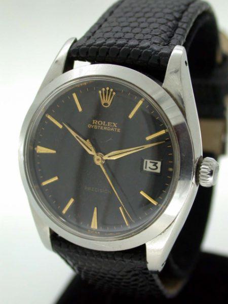 1961 Steel Oysterdate with All Original Black and Gilt Rolex Signed Dial with Early Dagger-Style Rolex Hands