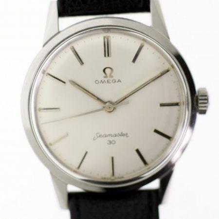 1962 Seamaster 30 in New Old Stock Condition with Mint White Dial Omega Signed Crown Seamonster Logo on Case-Back Omega Buckle. Beautiful Watch