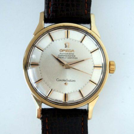1963 18k Gold/SS Original Pie-Pan Dial Constellation Automatic Cal. 551 with Onyx Hour Markers in "CB" Omega Dog-Leg Case. Beautiful Watch in Superb Original Condition
