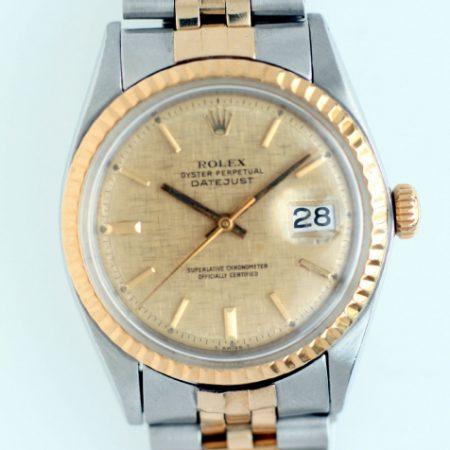 1964 Datejust Ref. 1601 Oyster Perpetual Superlative Chronometer Officially Certified with Rare Gold Tapestry Weave Original Finish Dial and 18K Gold Fluted Bezel