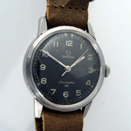 1964 Rare RAF Pilots Watch Seamaster 30 with Original Black Military Dial with Rare Railroad Minute Track All Stainless Steel with RAF Officers Name and Serial Number and Seamonster Logo on Case-Back