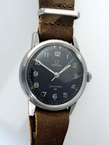 1964 Rare RAF Pilots Watch Seamaster 30 with Original Black Military Dial with Rare Railroad Minute Track All Stainless Steel with RAF Officers Name and Serial Number and Seamonster Logo on Case-Back