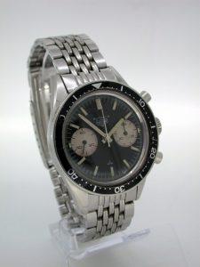 1965 Vintage Autavia 45 on its Original Matching Gay Freres Beads of Rice Stainless Steel Heuer Bracelet with HL End Links Dated 1965. Rare Valjoux 92 Movement "Mario Andretti" Autavia