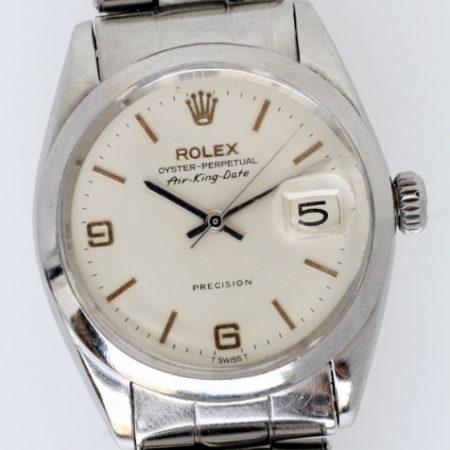 1966 Rare Rolex Air King Date Precision Model Ref. 5700 with Rare "Explorer" Dial in Absolutely Mint Condition with Original Rolex Stainless Steel Rivited Bracelet. Wow!