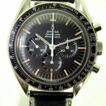 1967 Pre-Moon 321 Speedmaster Professional Ref. 145.012-67 SP. All Original 1967 Moonwatch. Jet Black Stepped Dial with Applied Metal Omega Logo 1967 Omega Bezel Original Speedmaster Box
