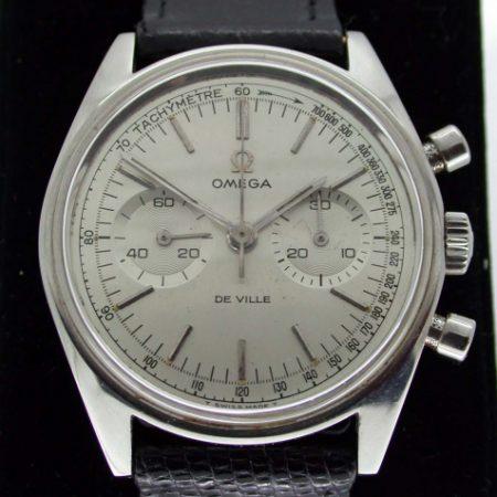 1968 De Ville Chronograph All Steel Mint Condition on New Old Stock Vintage Omega Lizard Skin Strap and Vintage Omega Buckle
