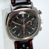 1973 Camaro Chronograph Desirable Black and Red Tachymeter Dial All Steel Screw-Back Case Heuer Signed Crown Padded Rally Strap with Heuer Buckle