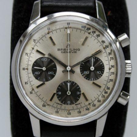 1973 Rare Panda Dial "Long Playing" Geneve Chronograph Ref. 815 in Hard to Find All Stainless Steel Case with Round Pushers Original Dial with Rare White Central Chronograph Hand