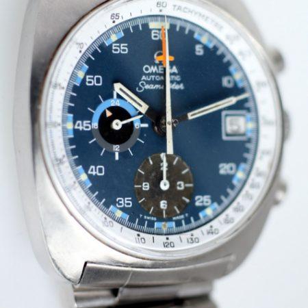 1973 Seamaster "Deep Blue" Automatic Chronograph with Original Dial All Steel Case ref. 176.007 on Omega 1170 Bracelet. Omega Glass and Crown. Mint Condition