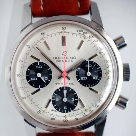 1973 Top Time Chronograph Model Reference 810 with Large 38.5mm All Stainless Steel Case and Desirable Original "Panda" Dial with Three Black Sub-Dials and Red Central Chrono Hand