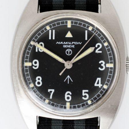 1974 Rare RAF Issued Britih Military Watch Mechanical Winding Steel Tonnaeau Case with Broadarrow Military Dial and Issue Numbers 6bb/5238290/2550/74 on the Case-Back