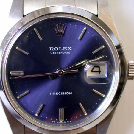 1978 Oysterdate Ref. 6694 Manual Wind with Rare Original Rolex Deep Blue Dial. Mint Original 1970s Condition on Original Rolex Oyster Stainless Steel Bracelet.