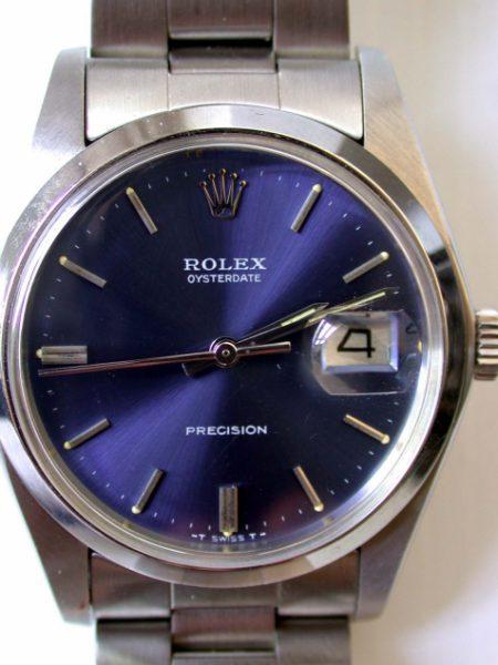 1978 Oysterdate Ref. 6694 Manual Wind with Rare Original Rolex Deep Blue Dial. Mint Original 1970s Condition on Original Rolex Oyster Stainless Steel Bracelet.