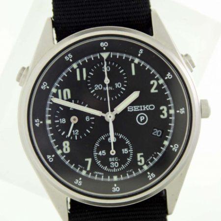 1996 British Military Issued RAF/Royal Navy Helicopter Pilot's Watch 2nd Generation Chrono Model with Broadarrow and Issue Numbers on Case-Back Comes with Official Seiko Service and Guarantee Papers
