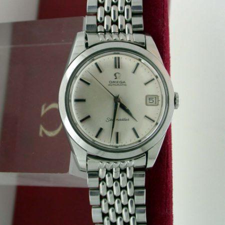 Boxed Gents Automatic Seamaster Calendar in Original Excellent Condition on "Beads of Rice" Omega Full Length Stainless Steel Bracelet