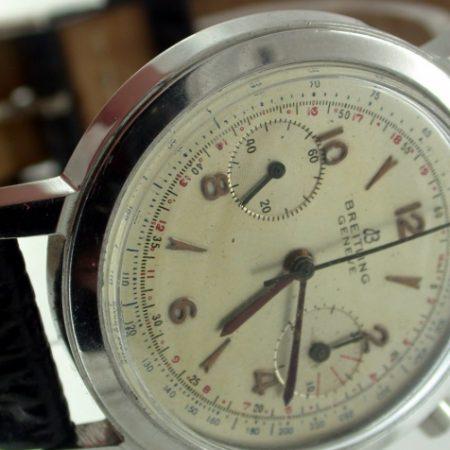 Geneve Beautiful Large Pilot's Chronograph Vintage 1956 All Stainless Steel Case. Two Sub Dials. Round Pushers. Original Hands
