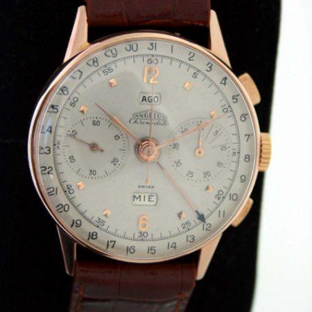 Vintage 1951 Chronodato Triple-Date Chronograph with Outer Calendar and Day/Date Windows in Large 18k Solid Rose Gold Case with Beautiful Dial. A Really Outstanding High Quality Chronograph