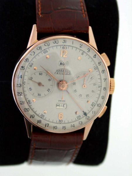 Vintage 1951 Chronodato Triple-Date Chronograph with Outer Calendar and Day/Date Windows in Large 18k Solid Rose Gold Case with Beautiful Dial. A Really Outstanding High Quality Chronograph