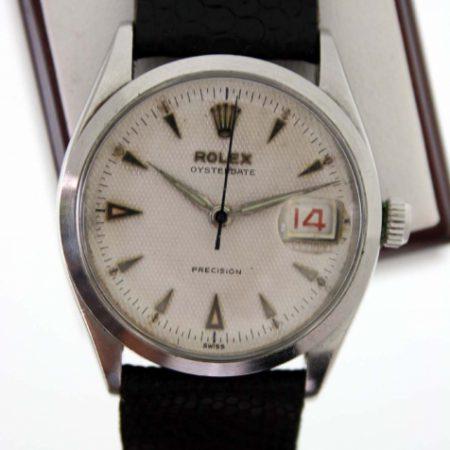 Vintage 1957 Oysterdate Precision Ref. 6294 with Original Honeycomb Dial with Alternating "Roulette" Red and Black Date Window and Dagger Hour  Markers Original Rolex Screw-down Crown