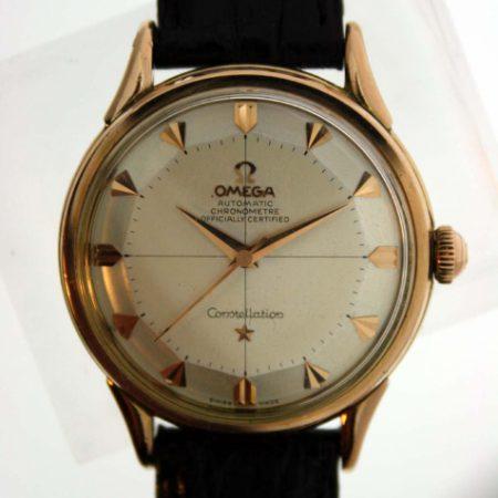Vintage 1958 18k Rose Gold Pie-Pan Constellation Automatic Chronometre with Cal. 505 Movement and Original Cross-Hairs Dial with Arrowhead Hour Markers and Omega Signed Crown