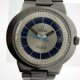 Vintage 1969 Automatic Geneve Dynamic Calendar with Original "Bulls Eye" Dial in Perfect Condition in Sought After Blue and White. Brushed Stainless Steel Case with Original Integrated Omega Bracelet