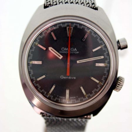 Vintage 1969 Chronostop Geneve Cal. 865 Flyback Chronograph with Racing Dial and Red/Orange Central Hand on Original Vintage Omega Steel Mesh Deployment Bracelet