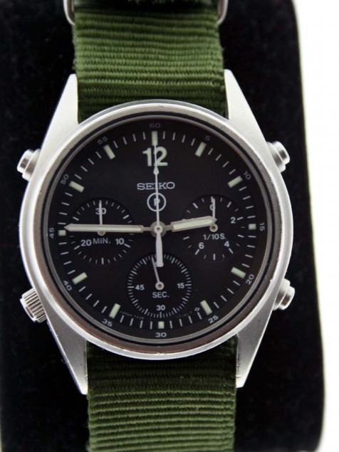 Vintage 1990  British Military Chronograph from the First Gulf War  “Operation Desert Storm” RAF Issued with Correct Broadarrow and 6645  Military Issue Markings. New Mineral Glass – Corr Vintage Watches