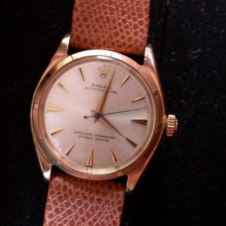 c.1959 Beautiful Solid Gold Oyster Perpetual Chronometer with Engine-Turned Bezel