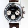 c1967 Top Time Geneve Chronograph Reference 810 with Rare Black Dial with Three White Sub-dials in All Stainless Steel Case on NOS Rally Strap with Vintage Breitling Steel Buckle